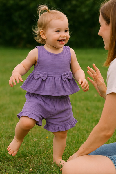 Nimini Kids Καλοκαιρινό T-shirt με μανίκια και σορτς για κορίτσια με λεπτομέρ...