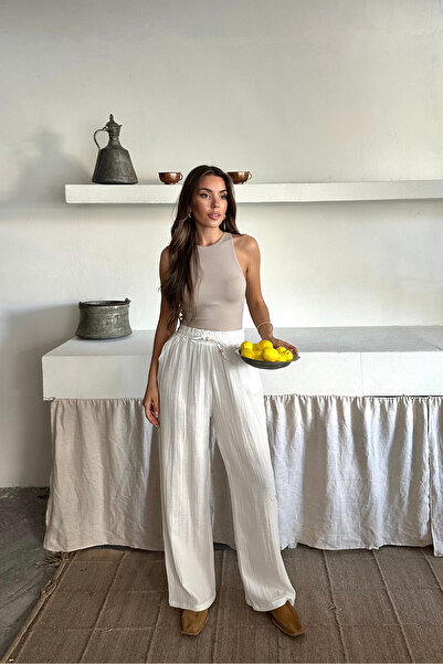 macharel jeans Φαρδύ παντελόνι από λινό μουσελίνα με φαρδιές τσέπες