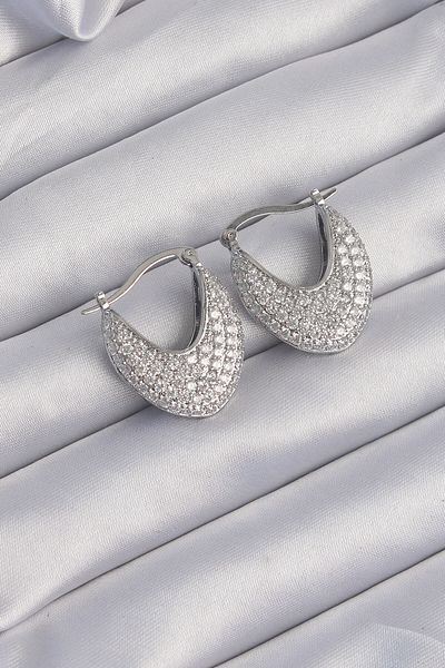 Skygo Brass Silver Color Zircon Stone Almond Model Earrings - Tj-Bkp9207