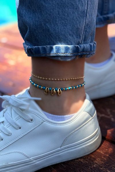 Trendy Butik مجموعة خلخال مطرزة بالصدف (2 قطعة)