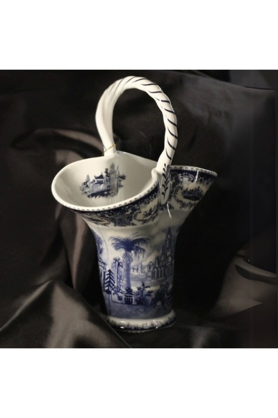 Zuccara Maison Vintage Mavi-Beyaz Porselen Dekoratif Sepet