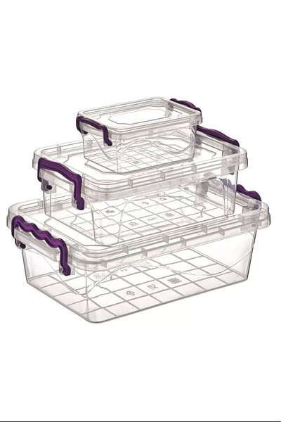 ARDA DİZAYN 3-Piece Viola Mini Rectangular Storage Container Royaleks-Çnk2076
