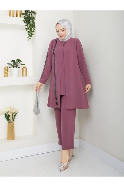 KMKkombin Honeycomb Fabric Women's Mom Suit with Striped Stone Pants
