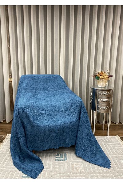 Sivalde Husa de scaun antiderapante din tesatura chenille albastru petrol, husa de canapea extensibila de living, 160x210 cm, 1 bucată