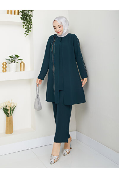 KMKkombin Honeycomb Fabric Women's Mom Suit with Striped Stone Pants