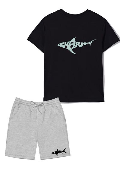 makiteks Комплект от 2 памучни къси панталони с щампа за момчета, тениска Shark 5 6 7 8 9 10 11 12 13 14 години