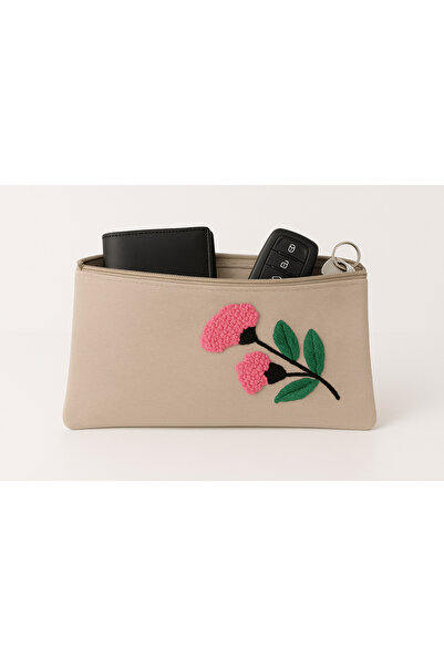 PANELVANKİT El İşçiliği Çiçek Desenli Fermuarlı Bez Çanta – Makyaj, Cüzdan, Anahtarlık Organizer