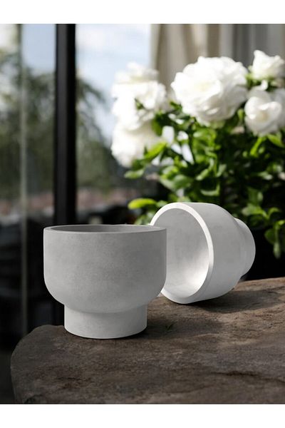 LUMİNA Double Decorative Concrete Bowl - Gray & White