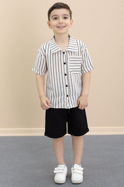 Cansın Mini Boy's Striped Shirt and Shorts Set of 2 21098