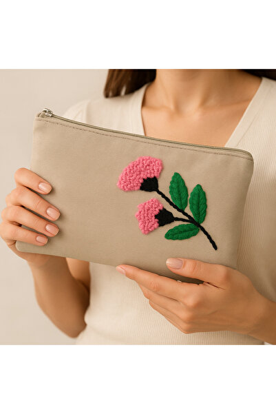 PANELVANKİT El İşçiliği Çiçek Desenli Fermuarlı Bez Çanta – Makyaj, Cüzdan, Anahtarlık Organizer