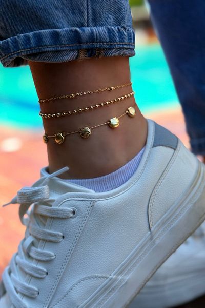 Trendy Butik Gold Elegant Chain Anklet Combination (3 Pieces)