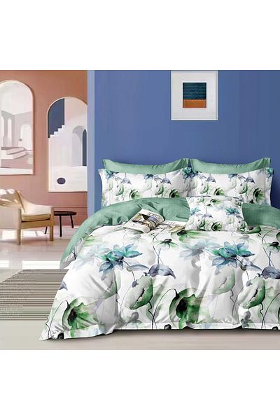 NufJoy Economy NufJoy® double bed linen, 4 pieces, bed sheet 230x250 cm Green Flowers