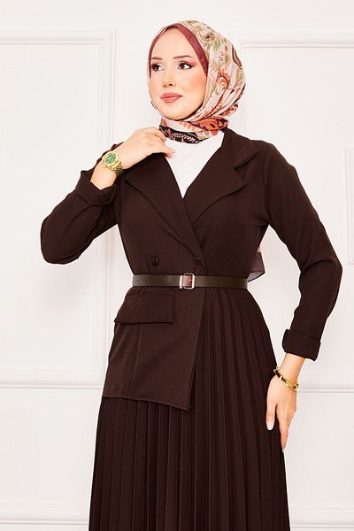 EBRUTESETTÜR Pleated Hijab Dress with Jacket Detail