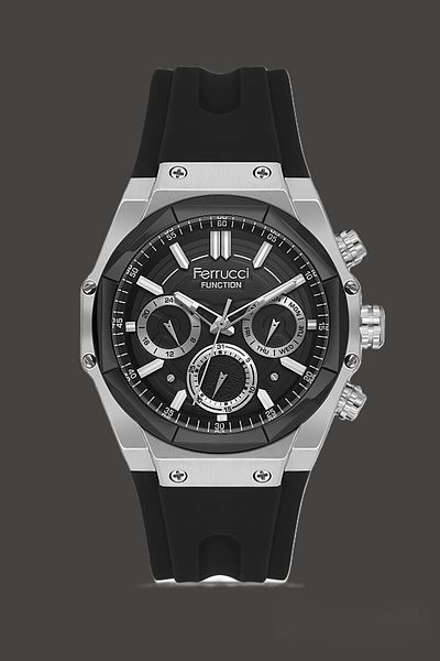 Ferrucci Functional Men's Wristwatch Silver Color Silicone Cord