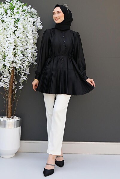 GİYZAMİLA Altı Piliseli Gömlek Siyah