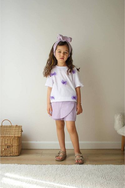 BİR DOZ ÇOCUK GÜLÜŞÜ Special Day Suit with Tulle Bow Gabardine Shorts Skirt