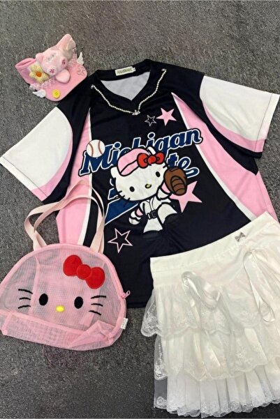 BALİNA Pembe Siyah Hello Kitty Michigan Sports Forma Unisex T-shirt THE SOLO