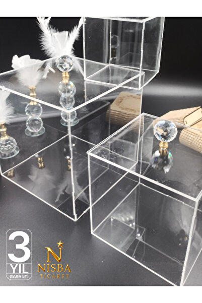 Nisba Ticaret Şeffaf Üçlü Akrilik Kutu Seti | Söz, Nişan, Çeyiz, Sunum ve Ürü...