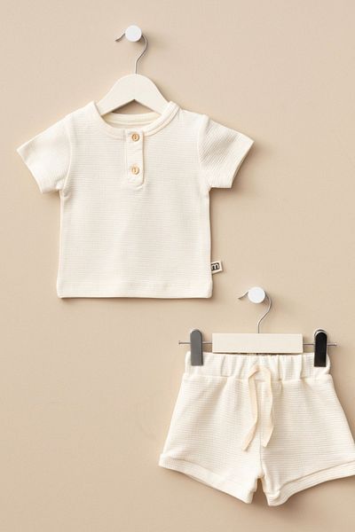 Minytrendy Baby Boy Kids Cool Boy Waffle Summer Fabric Bottom Top 2-Piece Unisex Suit Shorts Short Sleeve Suit