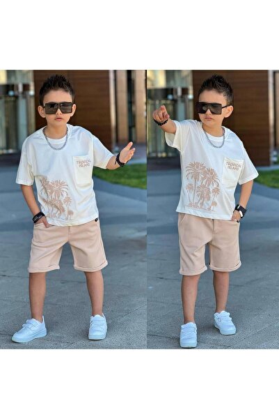 RAPAPA Boy's Combed Cotton Single Jersey Tropical Printed Shorts Set 11673B