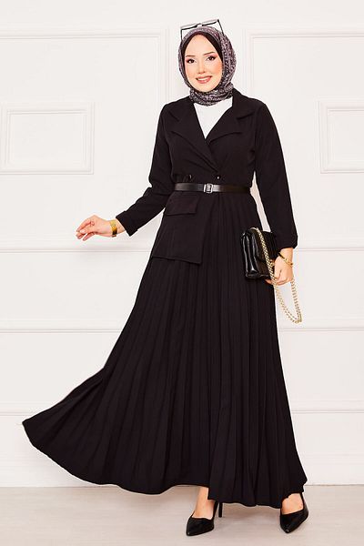 EBRUTESETTÜR Pleated Hijab Dress with Jacket Detail