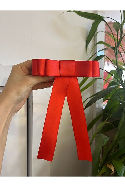 PONÇİK ACCESSORİES Satin Thick Ribbon Red Bow Automatic Buckle