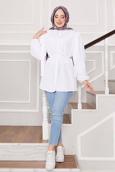 EBRUTESETTÜR Hidden Buttoned Hijab Shirt with Shoulder Detail