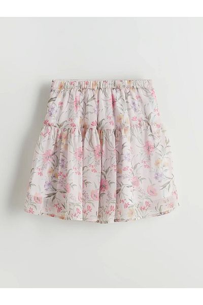 LC Waikiki Lcw Kids Ecru Floral Girl's Skirt with Elastic Waist