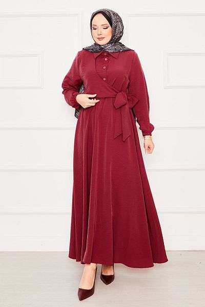 EBRUTESETTÜR Hijab Dress with Side Tie and Elastic Waist
