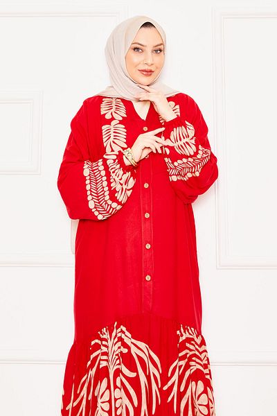 EBRUTESETTÜR Loose Fit Patterned Viscose Hijab Dress