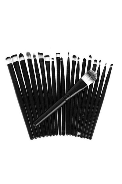 Evelise Set of 20 Makeup Brushes, Anti-Allergic, Length 15 cm, Washable, Black