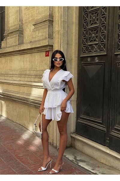 Ekim Store Rochie mini din muselină la două piept