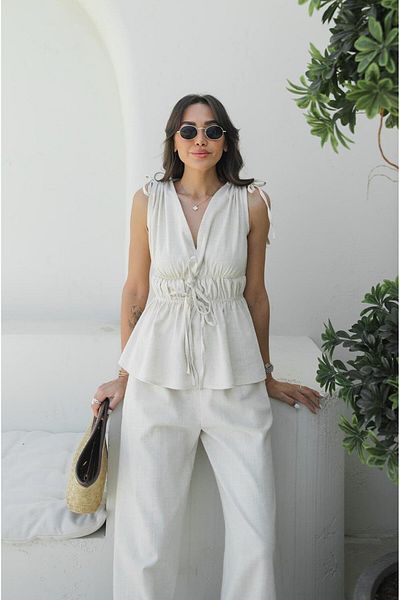 Havoş Natural Rubber Detailed Blouse Trousers Set