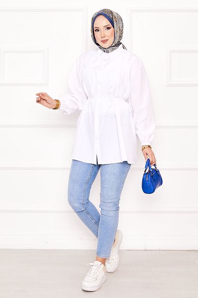 EBRUTESETTÜR Roba Gathered Waist Lace-Up Hijab Shirt