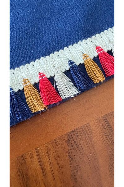 homease Covoraș de căprioară dreptunghiular cu textura de catifea bleumarin |   Runner decorativ cu detaliu de margine cu ciucuri (44*145)
