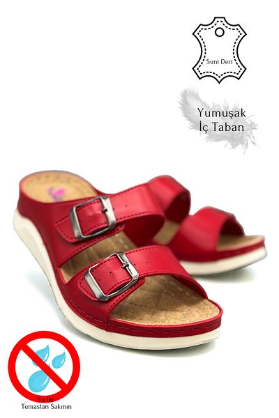 sermoda Double Band Buckle Soft and Light Thick Soled Women's Slippers Sports Slippers 521/1 Red