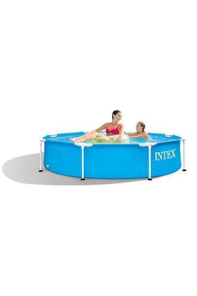 Intex مجموعة حمام سباحة بإطار معدني دائري الشكل باللون الأزرق 25.4 × 17.5 × 94.6 سم