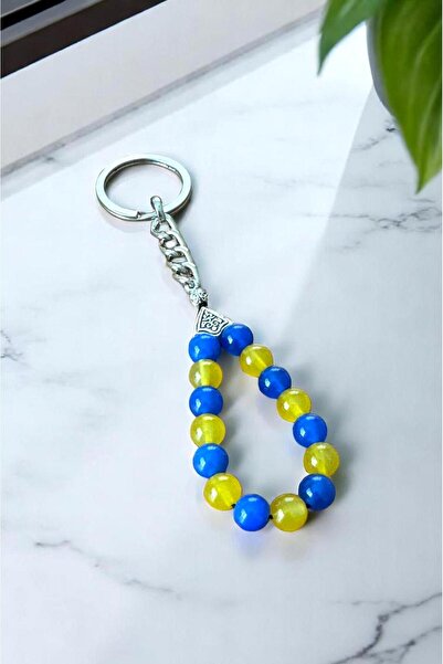 CRAZY TAKI TASARIM CHEI DE SUPPORT GALBEN-ALBASTRU DE 8 MM CU Piatra NATURALA DE AGAT