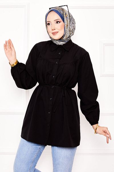 EBRUTESETTÜR Roba Gathered Waist Lace-Up Hijab Shirt
