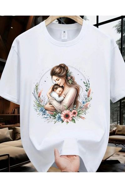 Pink Sky Cotton Oversize Printed Short Sleeve Crew Neck Casual Daily T-Shirt