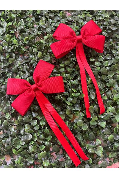 PONÇİK ACCESSORİES Grosgrain Ribbon Red Bow 2-Piece Collar Buckle