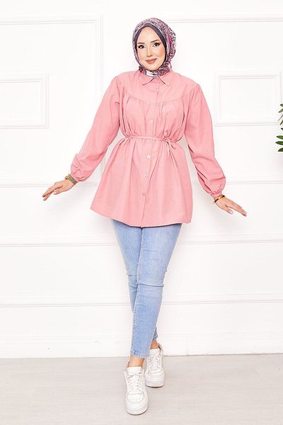 EBRUTESETTÜR Roba Gathered Waist Lace-Up Hijab Shirt