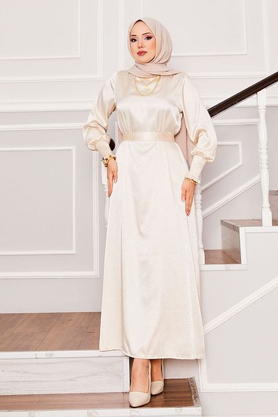 EBRUTESETTÜR Jacquard Satin Mobile Belted Hijab Dress