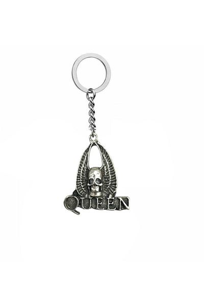 Herşey Nota Queen Band Logo Metal Keychain – Silver Color |   Unisex Rock Style Retro Accessory