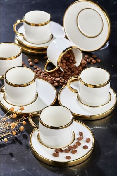 ÇARŞI HANEM 6 Persons Cup Set Porcelain 12 Pieces Cup Set Team