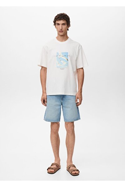 MANGO Man Kayık desenli pamuklu tişört