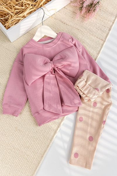 Babymod 100% Cotton 2-Piece Baby Girl Set with Bow Pink