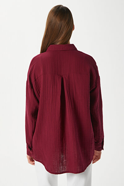 Ritnice Women's Tilda 100% Cotton Muslin Oversize Claret Red Shirt