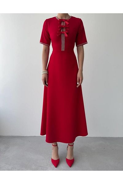 modaserdem Wera stone bow detailed dress