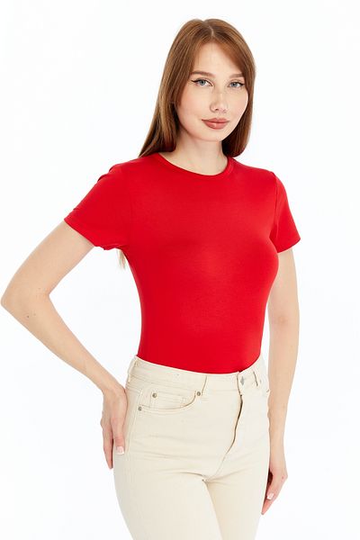 LAENT Women's Red Round Neck Short Sleeve Blouse